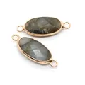Faceted oval labradorite connectors in rose gold settings with dual loops for jewelry - 11x30mm / Flash Stone (Labradorite)