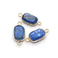 Set of three rectangular lapis lazuli pendants with gold plated edges for DIY jewelry - Rectangular Double Loop Connector / Lapis Lazuli