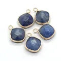 Five square blue tiger eye stone pendants with gold metal frames for DIY jewelry - Ribbon Edged / Lapis Lazuli