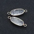 Faceted white crystal oval connector with gold plated frame for DIY jewelry making - 11x30mm / White Crystal