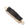 Rechthoekige zwarte natuursteen hanger met gouden rand en dubbele verbindingsringen - Rechthoekige Hanger met Dubbel Gat / Nr. 5 (Zwart)