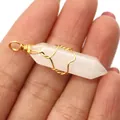 Anhänger aus Rosenquarz in Sechskant-Prismaform mit Golddrahtwicklung für DIY-Schmuck - Bergkristall Gold