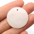 30mm round natural pale pink crystal pendant with smooth polished finish and central hole - White Jade