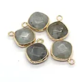 Detailed view of faceted rhombic tiger eye pendants with gold plated metal frames - Ribbon Edged / Flash Stone (Labradorite)