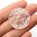 Polished round natural white quartz stone pendant with pre-drilled hole for DIY jewelry - White Crystal