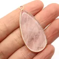 Handheld water-drop rose quartz stone pendant with gold edge and natural textures - Rose Quartz