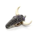 Cow skull resin pendant with grey beads and purple crystals in tribal gothic style - Black Rhinestone With Purple Stone (Style 3)