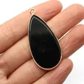 Waterdrop-shaped black onyx pendant with elegant gold-plated edges for DIY jewelry making - Black Agate