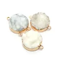 Dreiteiliges Set weißer Druzy-Stein-Verbinder mit Goldrand und doppelten Löchern - 20x28mm / Weiß