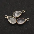 Trois pendentifs en quartz goutte d'eau avec bord doré pour la création de bijoux DIY - Cristal Transparent / 10x18mm (3 Pièces/Paquet)