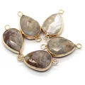 Faceted natural teardrop stone connectors with gold-plated double loops for DIY jewelry - Agate Style Stone (No. 12)