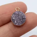 Runder violetter Druzy-Quarz-Anhänger mit Goldrand für DIY-Schmuck und Halsketten - Lila