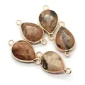 Faceted teardrop natural stone connectors with gold edges and double loops for jewelry DIY - Spotted Brown Stone (No. 13)
