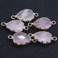 Pink quartz teardrop charms with gold edging and white geometric designs, set of five - Rose Quartz
