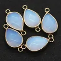 Five gold-edged teardrop faceted milky blue stone connectors for DIY jewelry making - Opal
