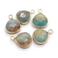 Faceted natural amazonite stone teardrop pendants with gold metal frames for DIY jewelry - Amazonite