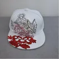 White snapback baseball cap with elegant flower and butterfly embroidery in ethnic style - Flower Butterfly Embroidery (White)