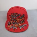 Flat brim red baseball cap featuring detailed bamboo leaf embroidery in hip-hop style - Bamboo Leaf Embroidery (Red)