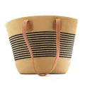 Bolso tote de paja a rayas bohemias con asas de cuero marrón y gran capacidad - M (56-58cm) / Estilo de Rayas (01) / Beige a Rayas