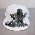 White snapback cap with grey koi fish embroidery in a street fashion streetwear style - Koi Carp Embroidery (White)