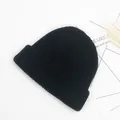 Classic black knitted ribbed beanie hat with wide fold cuff for men and women - One Size (Elastic Adjustable) / Black