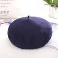 Classic dark blue wool beret hat for women with a stylish pumpkin cap design for autumn - One Size / Navy Blue