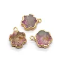 Pink and purple flower-shaped drusy quartz pendant with gold electroplated edges - No.3 (Pink-Purple)