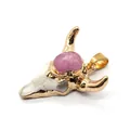 Bull skull resin pendant in gold and white with pink faceted gemstone and metal ring - Pink Purple (5)