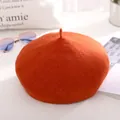 Classic pumpkin orange wool beret hat for women with a stylish small tail decoration - One Size / Orange