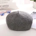 Classic dark grey wool beret for women with a stylish textured finish for autumn and winter - One Size / Dark Gray