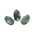 Oval natural stone pendant in turquoise and brown with evil eye decorative clip - Oval Egg Shaped Pendant (1037-T220428001) / 1 Piece/Pack (25x43mm) / Off White