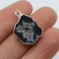 Natural black agate geode druzy pendant with silver plated edges and top bail loop - Style 2 Single Hole Pendant