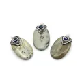 Oval natural stone evil eye pendant with crystal diamond bail in gray-green finish - Oval Egg Shaped Pendant (1037-T220428001) / 1 Piece/Pack (25x43mm) / Dark Green