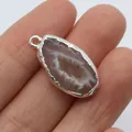 Natural geode agate pendant with silver plating and visible crystal cluster core - Style 3 Single Hole Pendant