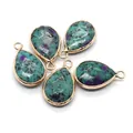 Pack of 5 teardrop ruby zoisite gemstone pendants with gold plated edges and loops - Ruby in Zoisite