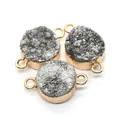 Silver-grey druzy quartz circular connector in gold plated bezel for DIY bracelets - Silver Gray