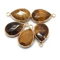Five tiger eye teardrop pendants with gold plated edges for DIY jewelry making - Tiger's Eye