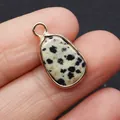 Dalmatian Jasper teardrop pendant with gold-plated edge and top ring for DIY jewelry - Irregular Single Hole Pendant / Dalmatian Jasper