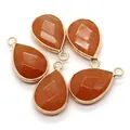 Five faceted orange semi-precious stone teardrop pendants with gold-plated metal borders - Orange Red Stone (No. 13)