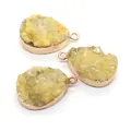 Yellow druzy crystal teardrop pendants with rose gold plating for DIY jewelry - Yellow