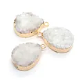 Set of three white druzy quartz teardrop pendants with elegant gold plated metal edges - White