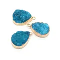 Blue druzy quartz teardrop pendants with gold plated edges for DIY jewelry making - Blue