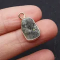 Natural 10x20mm irregular spotted stone pendant with gold metal rim for DIY jewelry - Irregular Single Hole Pendant / Flash Stone (Labradorite)