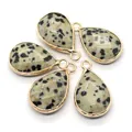 Dalmatian jasper teardrop stone pendants with gold plated edges for DIY jewelry making - Dalmatian Jasper