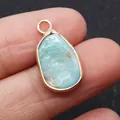 Sky blue natural stone pendant with gold metal rim in irregular teardrop shape - Irregular Single Hole Pendant / Amazonite