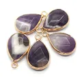Teardrop amethyst stone pendants with rose gold plated edges for DIY jewelry making - Purple Crystal