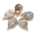 Five faceted natural grey agate teardrop pendants with gold plated metal edges - Taupe Agate (No. 17)