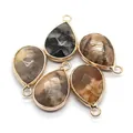 Teardrop faceted natural stone pendants with gold plated edges in black and brown set of 5 - Black Brown Stone (No. 19)
