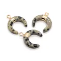 Trois pendentifs demi-lune en pierre naturelle avec bordure dorée pour colliers DIY - 15x18mm / Jaspe dalmatien