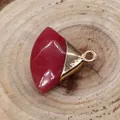 Red fan-shaped natural stone pendant with gold metal clasp for DIY jewelry making - Red Dyed Jade